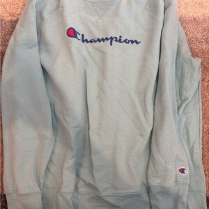 Champion Light Blue Crewneck Sweatshirt with Navy & Red Logo
